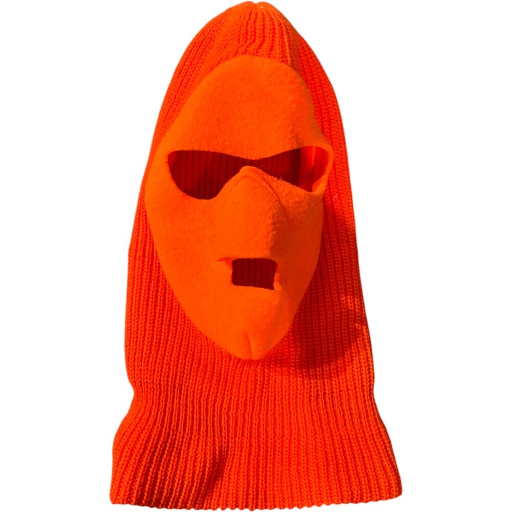 Vintage Men's bright Orange Knit Hunting Winter Balaclava Burglar Ski Mask Hat
